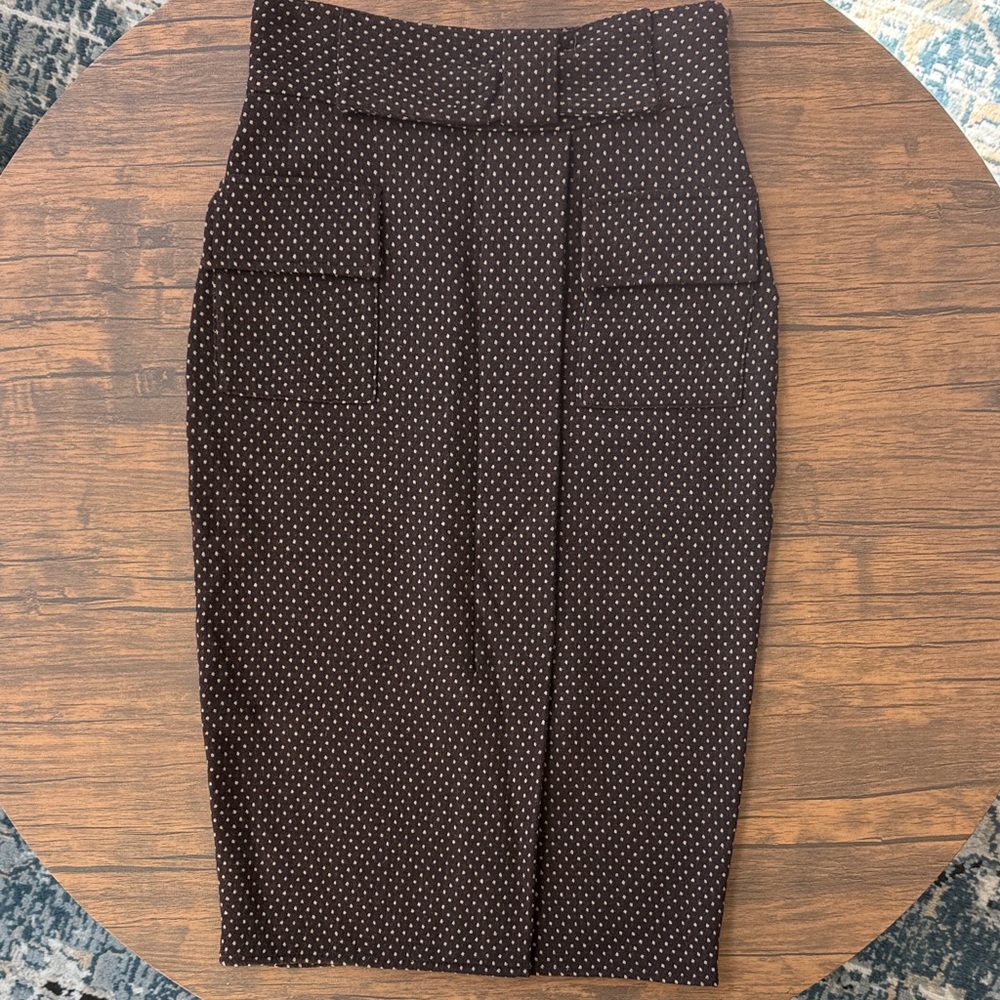 Diane von Furstenberg Pencil Skirt Size 6 Brown Wool Blend Polka Dot Midi
